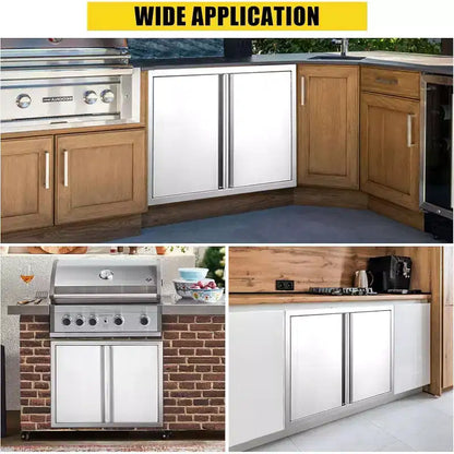Porte d'accès de barbecue en acier inoxydable brossé, portes d'armoire de cuisine extérieure, portes durables et résistantes aux intempéries pour îlots de barbecue, convient pour l'extérieur