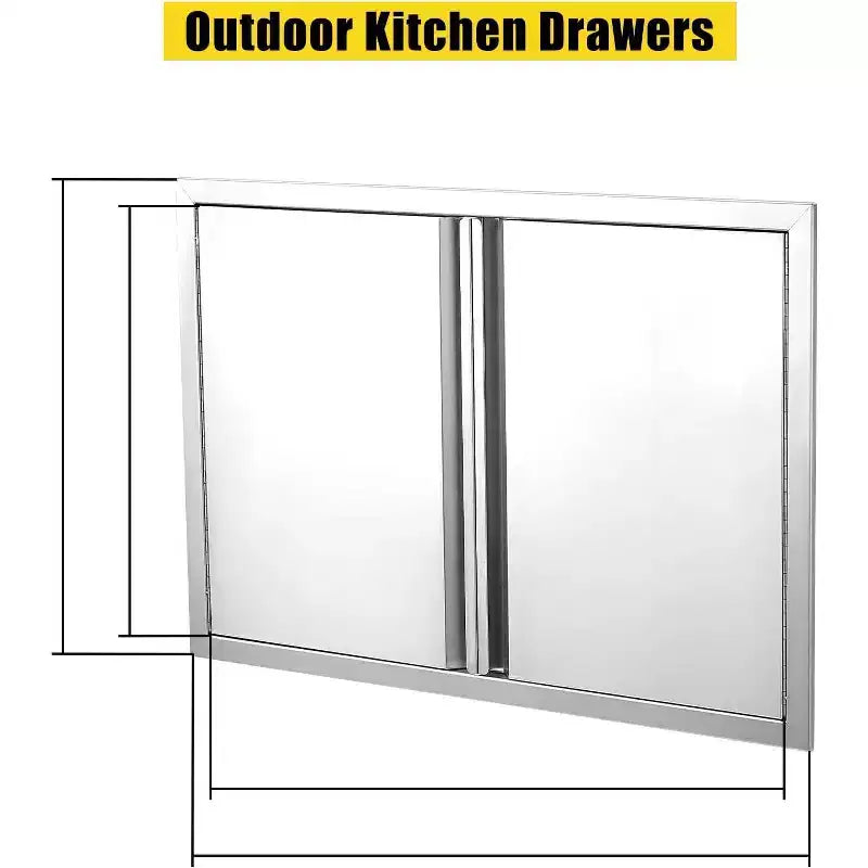 Porte d'accès de barbecue en acier inoxydable brossé, portes d'armoire de cuisine extérieure, portes durables et résistantes aux intempéries pour îlots de barbecue, convient pour l'extérieur