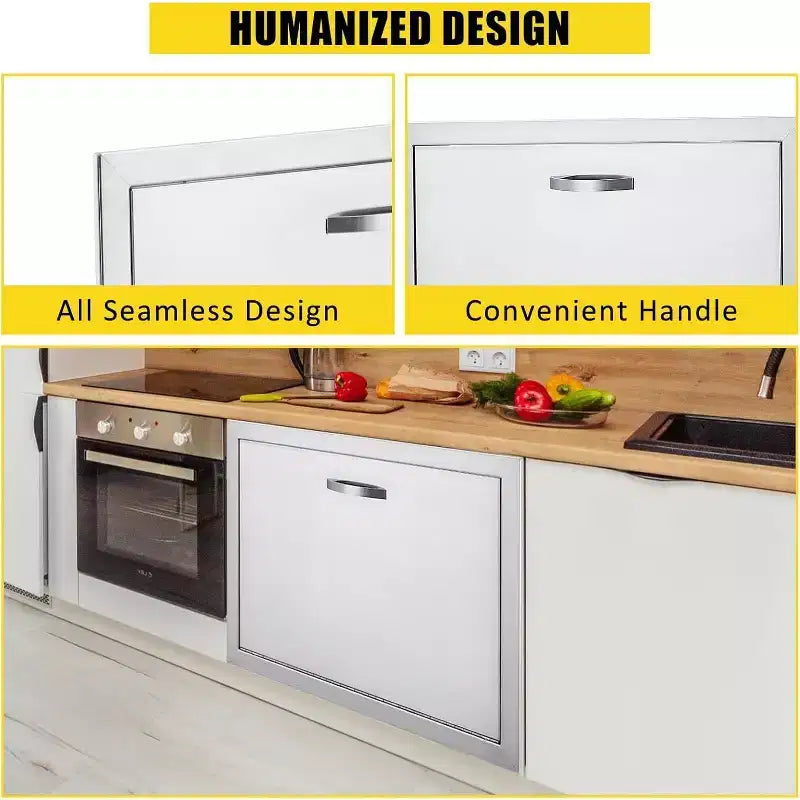 Porte d'accès de barbecue en acier inoxydable brossé, portes d'armoire de cuisine extérieure, portes durables et résistantes aux intempéries pour îlots de barbecue, convient pour l'extérieur