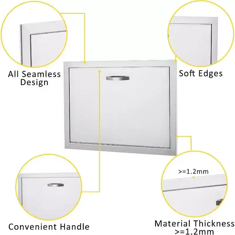 Porte d'accès de barbecue en acier inoxydable brossé, portes d'armoire de cuisine extérieure, portes durables et résistantes aux intempéries pour îlots de barbecue, convient pour l'extérieur