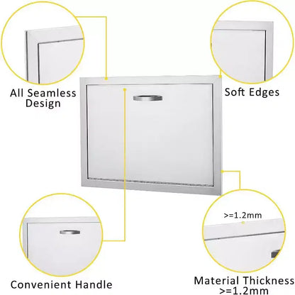Porte d'accès de barbecue en acier inoxydable brossé, portes d'armoire de cuisine extérieure, portes durables et résistantes aux intempéries pour îlots de barbecue, convient pour l'extérieur