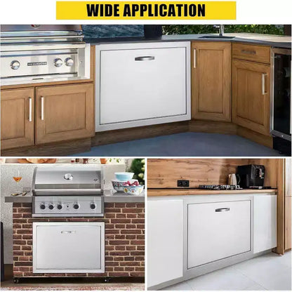 Porte d'accès de barbecue en acier inoxydable brossé, portes d'armoire de cuisine extérieure, portes durables et résistantes aux intempéries pour îlots de barbecue, convient pour l'extérieur