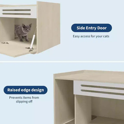 Meuble de litière pour chat avec panneau ventilé, meuble de litière caché avec porte abattante, maison de chat d'intérieur en bois