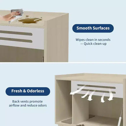 Meuble de litière pour chat avec panneau ventilé, meuble de litière caché avec porte abattante, maison de chat d'intérieur en bois
