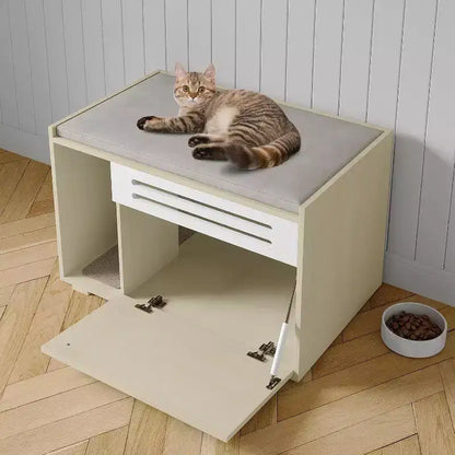 Meuble de litière pour chat avec panneau ventilé, meuble de litière caché avec porte abattante, maison de chat d'intérieur en bois