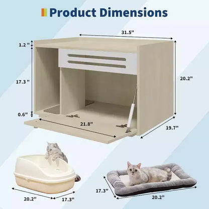 Meuble de litière pour chat avec panneau ventilé, meuble de litière caché avec porte abattante, maison de chat d'intérieur en bois