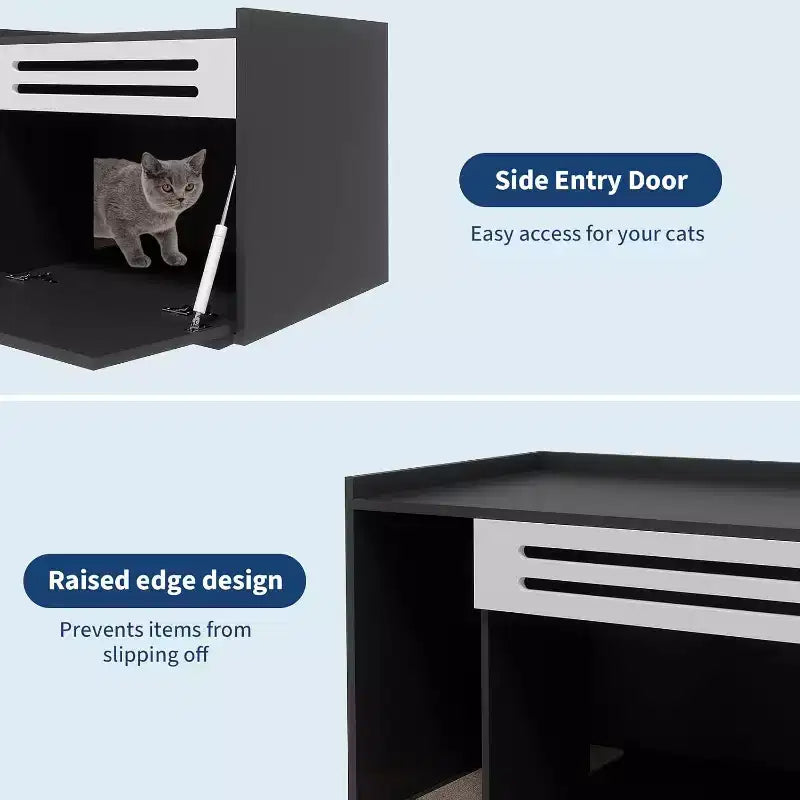 Meuble de litière pour chat avec panneau ventilé, meuble de litière caché avec porte abattante, maison de chat d'intérieur en bois