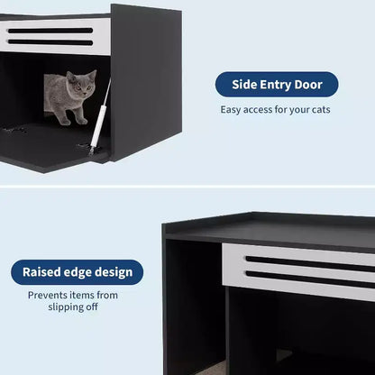 Meuble de litière pour chat avec panneau ventilé, meuble de litière caché avec porte abattante, maison de chat d'intérieur en bois
