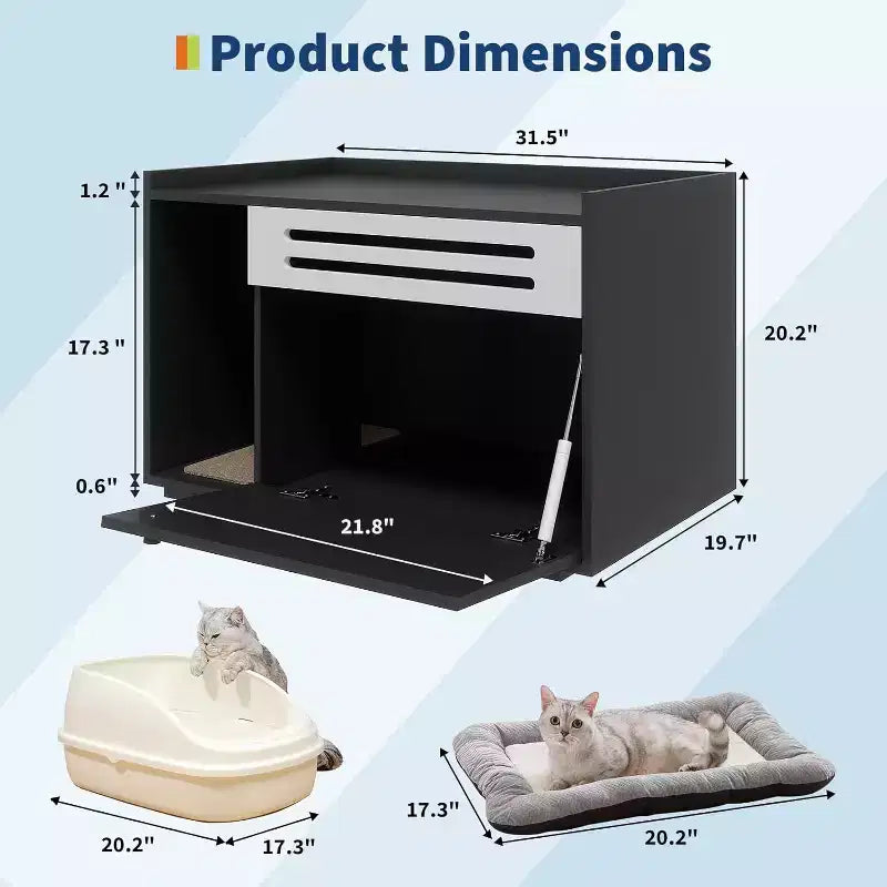 Meuble de litière pour chat avec panneau ventilé, meuble de litière caché avec porte abattante, maison de chat d'intérieur en bois
