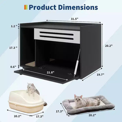 Meuble de litière pour chat avec panneau ventilé, meuble de litière caché avec porte abattante, maison de chat d'intérieur en bois