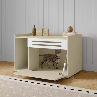 Meuble de litière pour chat avec panneau ventilé, meuble de litière caché avec porte abattante, maison de chat d'intérieur en bois