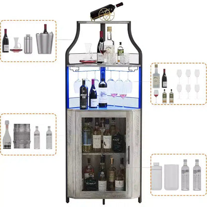 Meuble d'angle de bar, Armoire à vin industrielle avec étagère réglable, Meuble de bar à liqueurs à 5 niveaux pour la maison, Vitrine d'angle