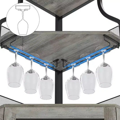 Meuble d'angle de bar, Armoire à vin industrielle avec étagère réglable, Meuble de bar à liqueurs à 5 niveaux pour la maison, Vitrine d'angle