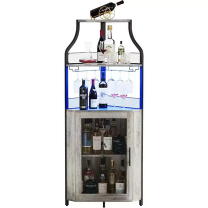 Meuble d'angle de bar, Armoire à vin industrielle avec étagère réglable, Meuble de bar à liqueurs à 5 niveaux pour la maison, Vitrine d'angle