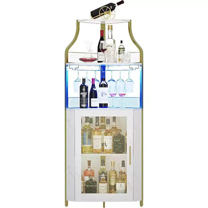 Meuble d'angle de bar, Armoire à vin industrielle avec étagère réglable, Meuble de bar à liqueurs à 5 niveaux pour la maison, Vitrine d'angle