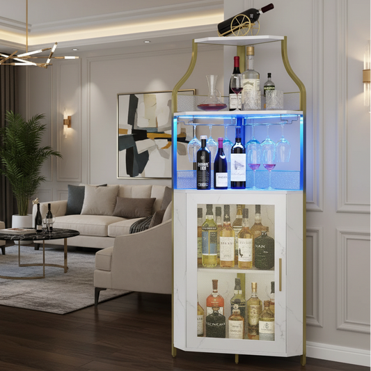 Meuble d'angle de bar, Armoire à vin industrielle avec étagère réglable, Meuble de bar à liqueurs à 5 niveaux pour la maison, Vitrine d'angle