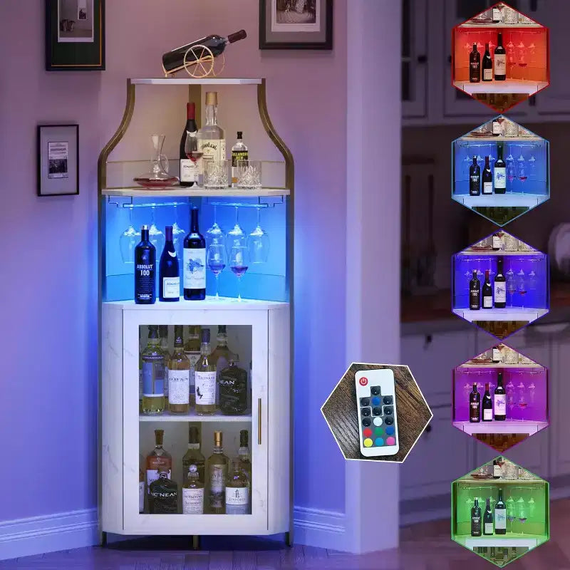 Meuble d'angle de bar, Armoire à vin industrielle avec étagère réglable, Meuble de bar à liqueurs à 5 niveaux pour la maison, Vitrine d'angle