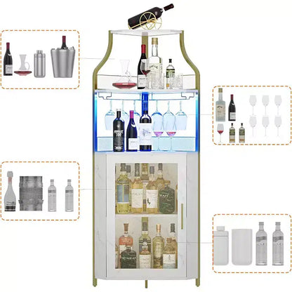 Meuble d'angle de bar, Armoire à vin industrielle avec étagère réglable, Meuble de bar à liqueurs à 5 niveaux pour la maison, Vitrine d'angle