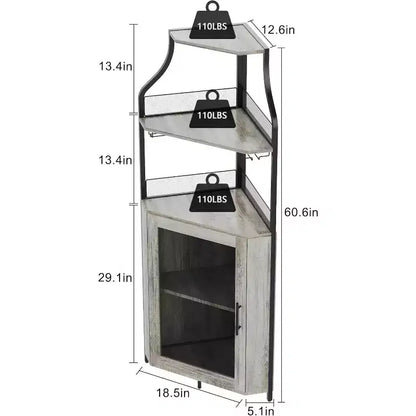 Meuble d'angle de bar, Armoire à vin industrielle avec étagère réglable, Meuble de bar à liqueurs à 5 niveaux pour la maison, Vitrine d'angle