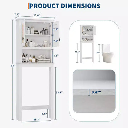 Meuble de rangement haut de 63 pouces au-dessus des toilettes, organisateur de salle de bain de style ferme avec étagère réglable, étagère de toilettes peu encombrante pour la salle de bain et la buanderie.