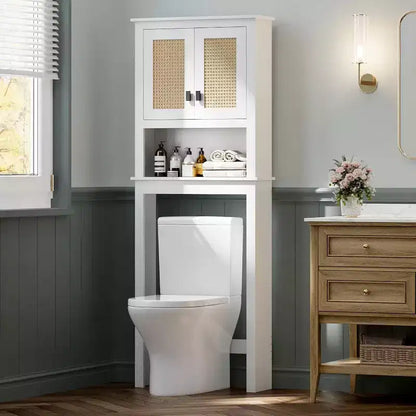 Meuble de rangement haut de 63 pouces au-dessus des toilettes, organisateur de salle de bain de style ferme avec étagère réglable, étagère de toilettes peu encombrante pour la salle de bain et la buanderie.