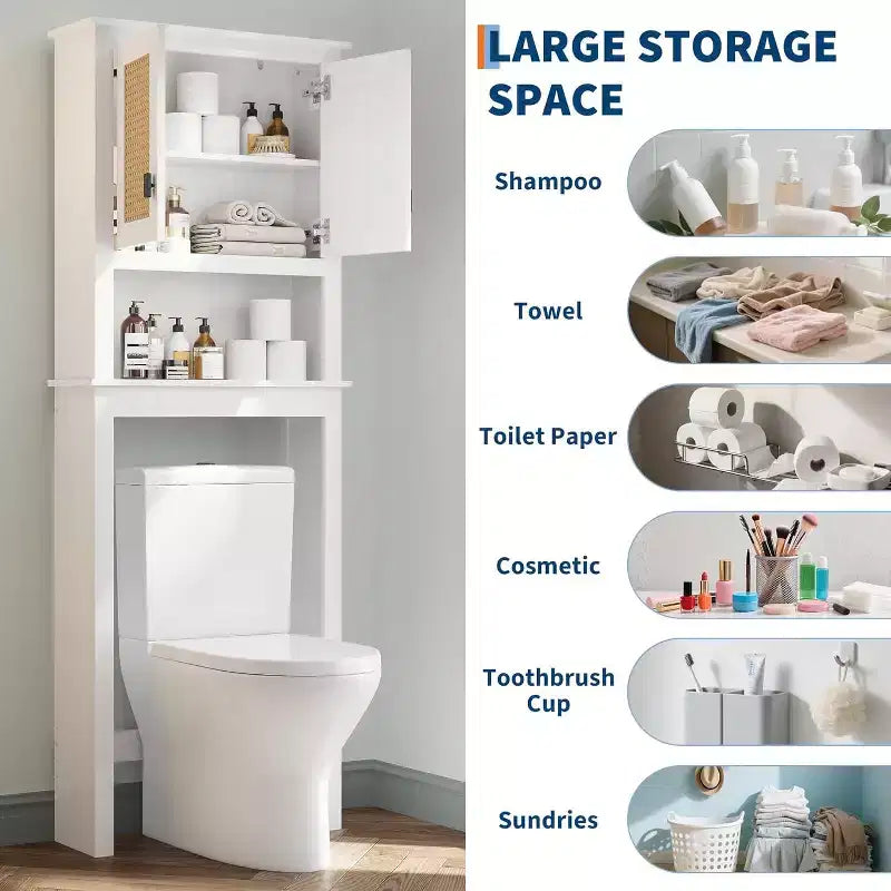 Meuble de rangement haut de 63 pouces au-dessus des toilettes, organisateur de salle de bain de style ferme avec étagère réglable, étagère de toilettes peu encombrante pour la salle de bain et la buanderie.