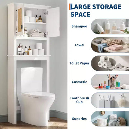 Meuble de rangement haut de 63 pouces au-dessus des toilettes, organisateur de salle de bain de style ferme avec étagère réglable, étagère de toilettes peu encombrante pour la salle de bain et la buanderie.