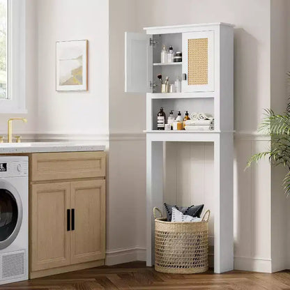 Meuble de rangement haut de 63 pouces au-dessus des toilettes, organisateur de salle de bain de style ferme avec étagère réglable, étagère de toilettes peu encombrante pour la salle de bain et la buanderie.