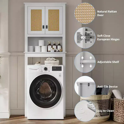 Meuble de rangement haut de 63 pouces au-dessus des toilettes, organisateur de salle de bain de style ferme avec étagère réglable, étagère de toilettes peu encombrante pour la salle de bain et la buanderie.