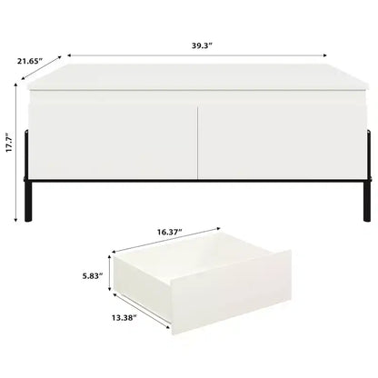 Table basse blanche moderne avec tiroirs et étagère arrière ouverte pour salon, bureau, chambre