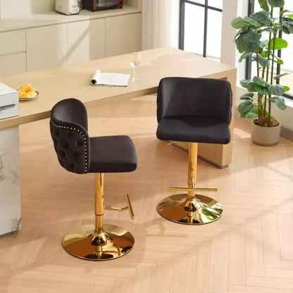 Tabourets de bar pivotants en velours avec base plaquée or et hauteur réglable