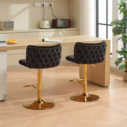 Tabourets de bar pivotants en velours avec base plaquée or et hauteur réglable