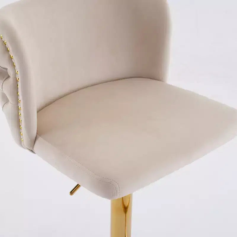 Tabourets de bar pivotants en velours avec base plaquée or et hauteur réglable