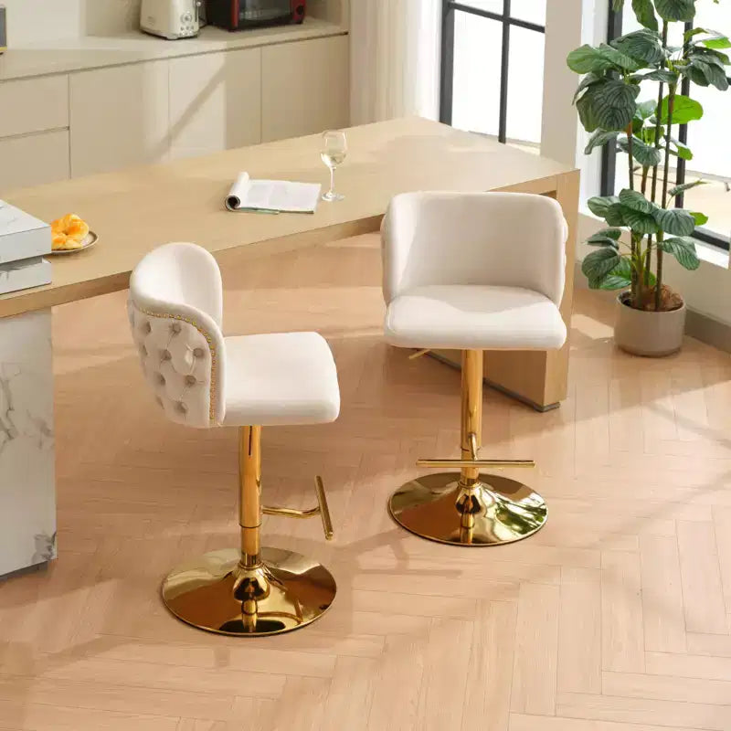 Tabourets de bar pivotants en velours avec base plaquée or et hauteur réglable