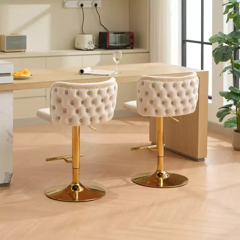 Tabourets de bar pivotants en velours avec base plaquée or et hauteur réglable