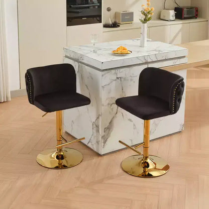Tabourets de bar pivotants en velours avec base plaquée or et hauteur réglable