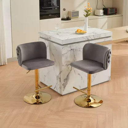 Tabourets de bar pivotants en velours avec base plaquée or et hauteur réglable