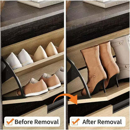 Meuble à chaussures basculant à 4 tiroirs, Organisateur de rangement de chaussures étroit pour entrée, Étagère réglable, Anti-basculement, Bois de chêne, Style minimaliste