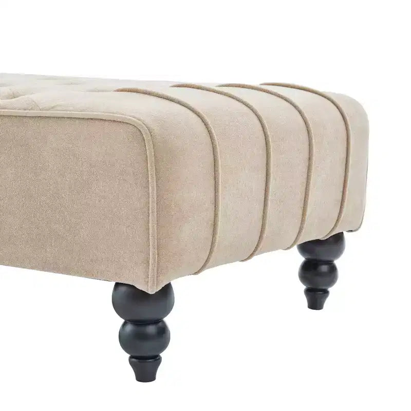 Méridienne moderne glamour en velours capitonné avec coussin décoratif amovible et pieds en bois tournés