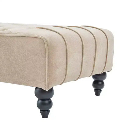 Méridienne moderne glamour en velours capitonné avec coussin décoratif amovible et pieds en bois tournés