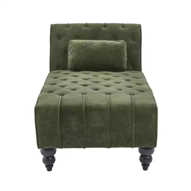 Méridienne moderne glamour en velours capitonné avec coussin décoratif amovible et pieds en bois tournés