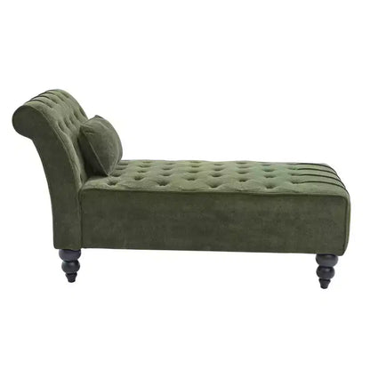 Méridienne moderne glamour en velours capitonné avec coussin décoratif amovible et pieds en bois tournés