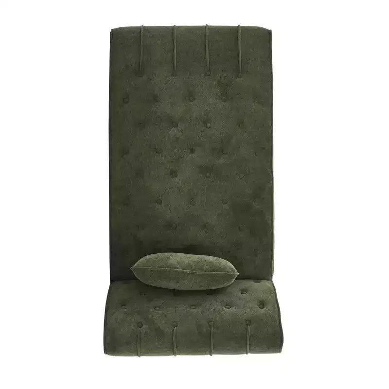 Méridienne moderne glamour en velours capitonné avec coussin décoratif amovible et pieds en bois tournés