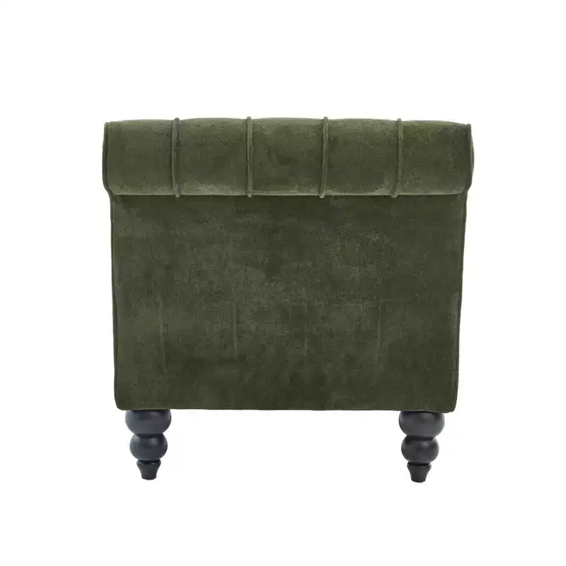 Méridienne moderne glamour en velours capitonné avec coussin décoratif amovible et pieds en bois tournés