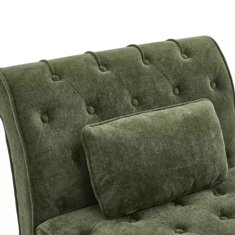 Méridienne moderne glamour en velours capitonné avec coussin décoratif amovible et pieds en bois tournés