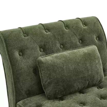 Méridienne moderne glamour en velours capitonné avec coussin décoratif amovible et pieds en bois tournés
