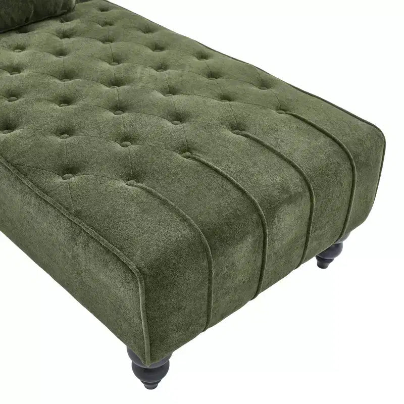 Méridienne moderne glamour en velours capitonné avec coussin décoratif amovible et pieds en bois tournés
