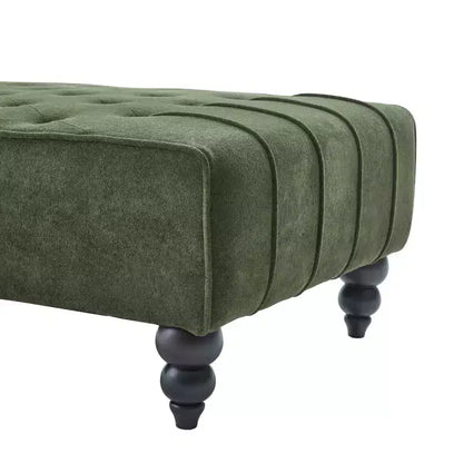 Méridienne moderne glamour en velours capitonné avec coussin décoratif amovible et pieds en bois tournés