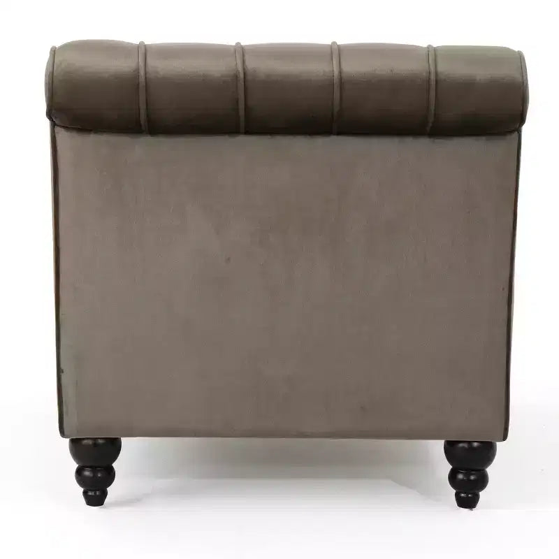 Méridienne moderne glamour en velours capitonné avec coussin décoratif amovible et pieds en bois tournés