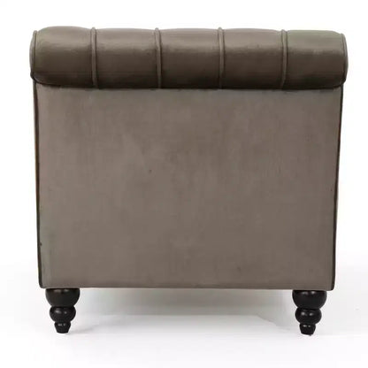 Méridienne moderne glamour en velours capitonné avec coussin décoratif amovible et pieds en bois tournés